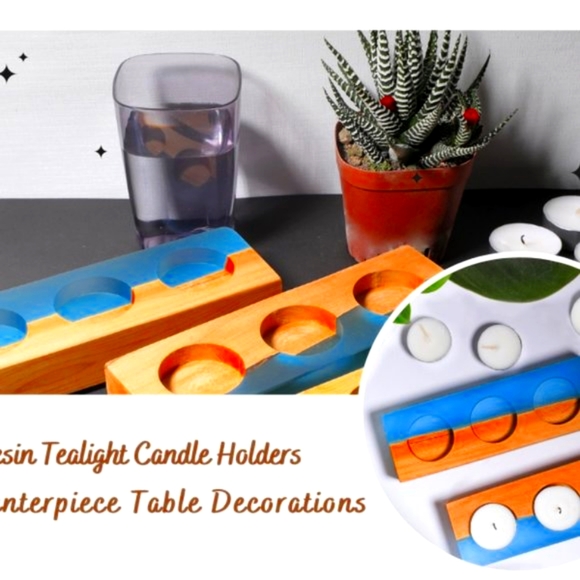 Wood Resin/Epoxy Tea Lights Candle Holder 3 Slot - Picture 4 of 11